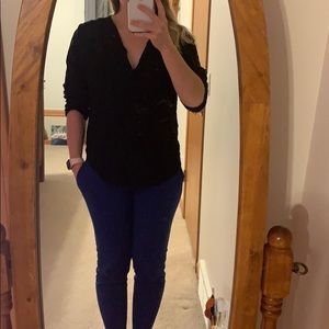 Black hi-low top with button detail on sleeves